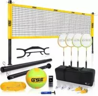 GSE Games & Sports Expert Portable Volleyball & Badminton Combo Set with Net, 4 Badminton Rackets & 3 Birdies, Volleyball & Pump, Boundary Line, Carrying Bag (2 Styles Available)