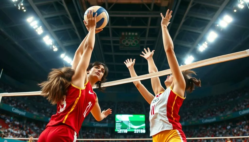 Olympic volleyball athletes in action