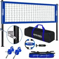 Outdoor Portable Volleyball Net Set with Adjustable Height Steel Poles, Volleyball, Anti-sag Winch System, Pump, Boundary Line, and Carry Bag for Backyard, Beach, Lawn