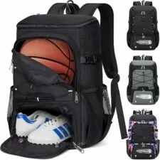 RAINSMORE Basketball Backpack 45L Basketball Bag with Separate Ball Holder & Shoes Compartment Water Resistant Sports Bag Basketball Equipment Bags Fit Volleyball, Soccer, Swim, Gym, Travel