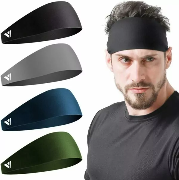 Vgogfly Running Headbands for Men Sweatbands Sports Sweat Bands Mens Workout Thin Fitness Gym Yoga 4 Pack…