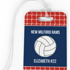 Volleyball Luggage & Bag Tag | Personalized Team with Volleyball | Standard Lines on Back | Medium | RED/Navy