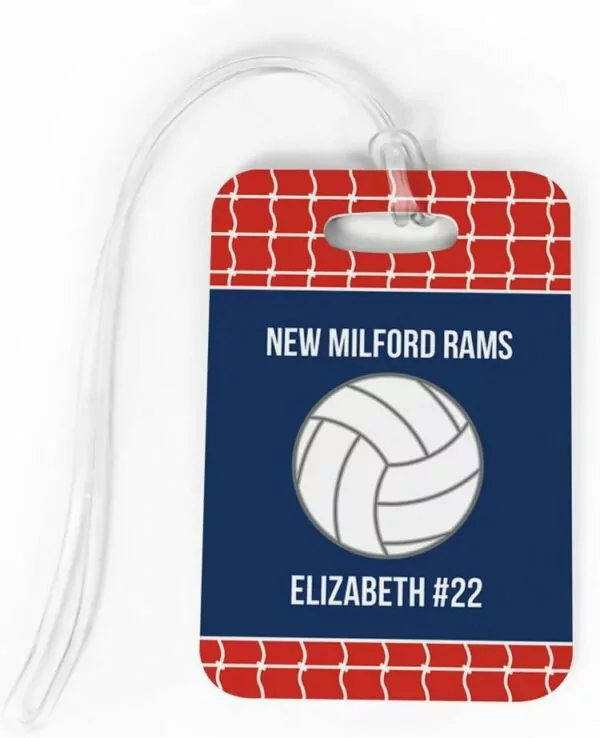 Volleyball Luggage & Bag Tag | Personalized Team with Volleyball | Standard Lines on Back | Medium | RED/Navy