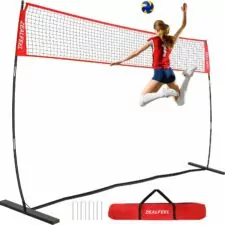 Volleyball Net, 12ft Volleyball Training Net Set Height Adjustable, Portable Freestanding Practice Net for Hitting or Serving Drills, Pop up Net with Carry Bag for Backyard or Outdoor User