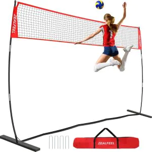 Volleyball Net, 12ft Volleyball Training Net Set Height Adjustable, Portable Freestanding Practice Net for Hitting or Serving Drills, Pop up Net with Carry Bag for Backyard or Outdoor User