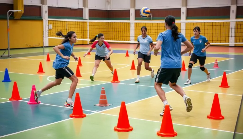 Volleyball cone drills for court coverage