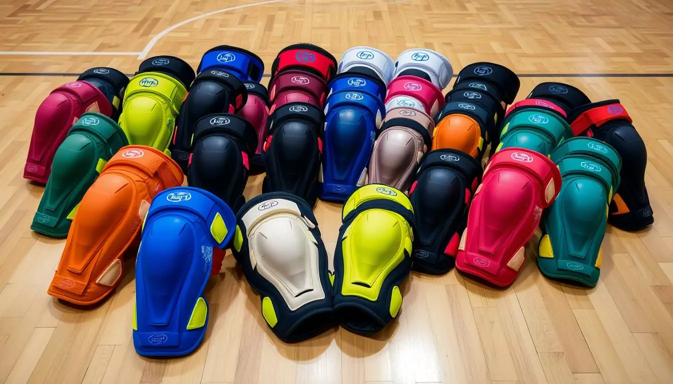 Volleyball knee pads in various sizes and colors