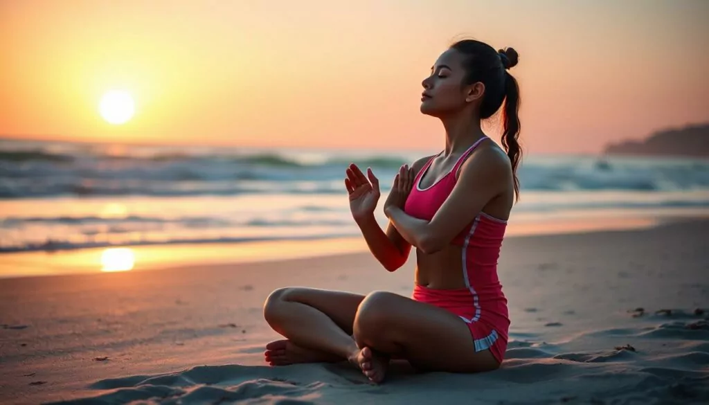 Volleyball player doing deep breathing