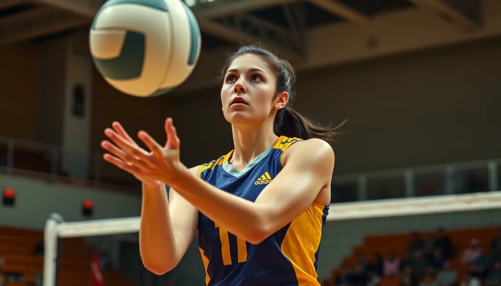 Volleyball player focusing on passing