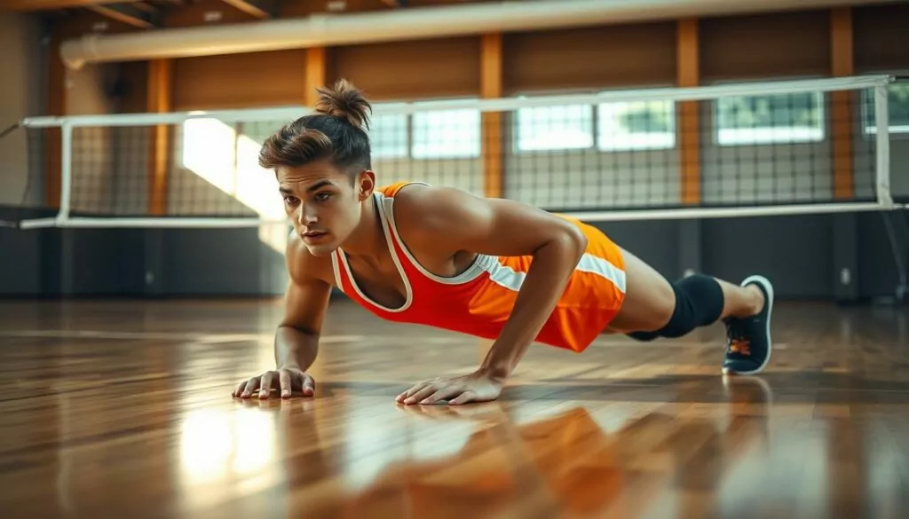 Volleyball player performing push-ups