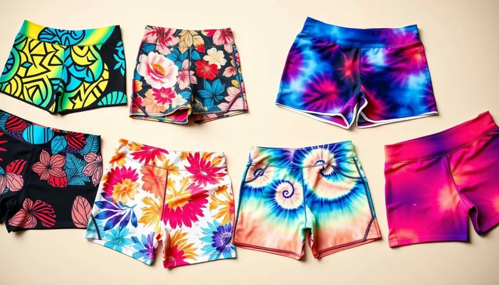 Volleyball spandex shorts with different colors and patterns