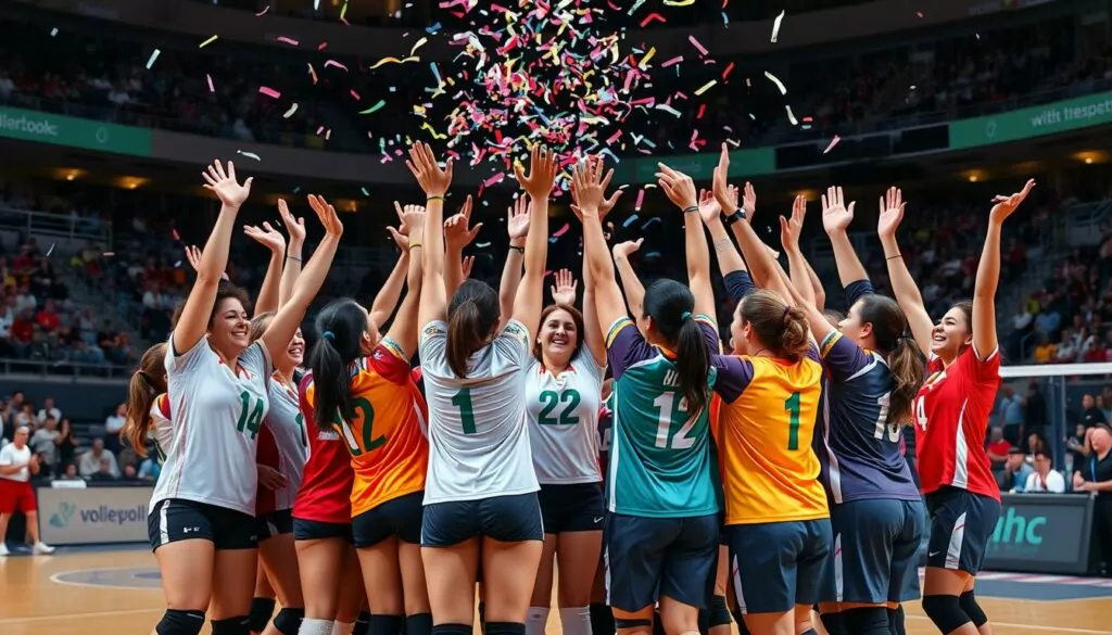 Volleyball team celebration